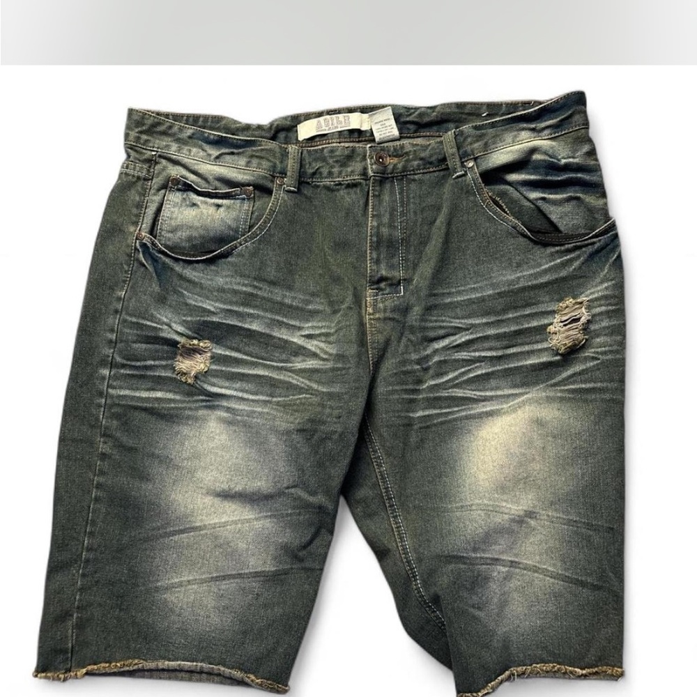 Blue Jean Shorts with Distressed Design